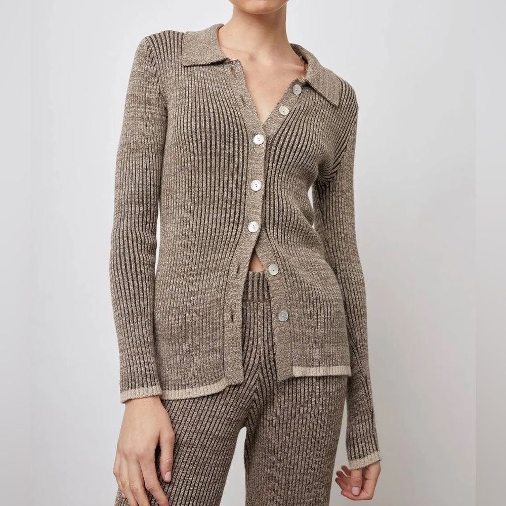 Rails Rory Sweater in Brown Multi Luxury Women’s Cardigan Ribbed Silk Blend S